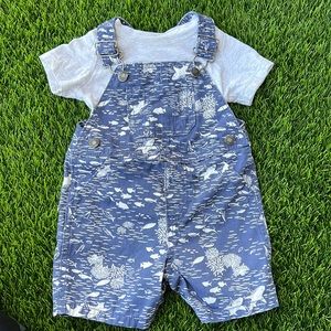 Carter's Baby Boys 2 Pc Grey T-Shirt and Shark Print Shortalls Cotton Set -12M
